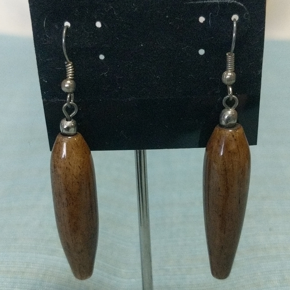 NFSG523 Wood Hand Tooled Earrings